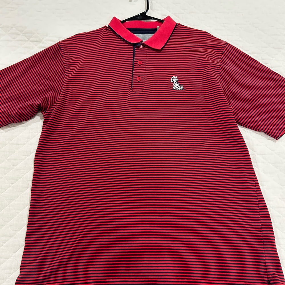 Cutter & Buck Red and navy Striped Men's Polo Shirt with Ole Miss logo